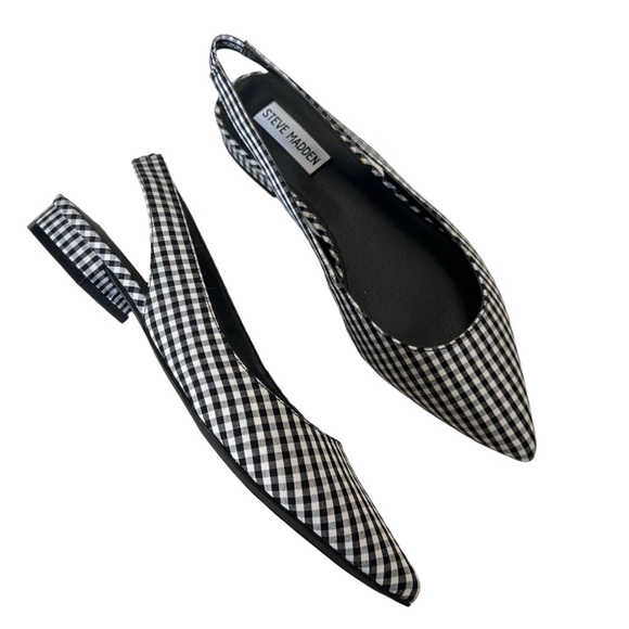 Steve Madden Black and White Gingham Slingback Flats Size 8 - Picture 1 of 4
